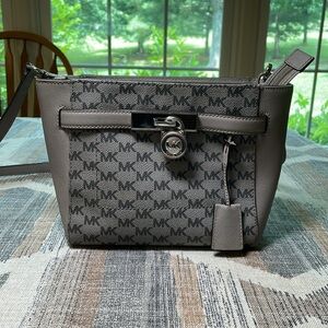 Michael Kors Gray Logo Crossbody Bag with Silver Hardware